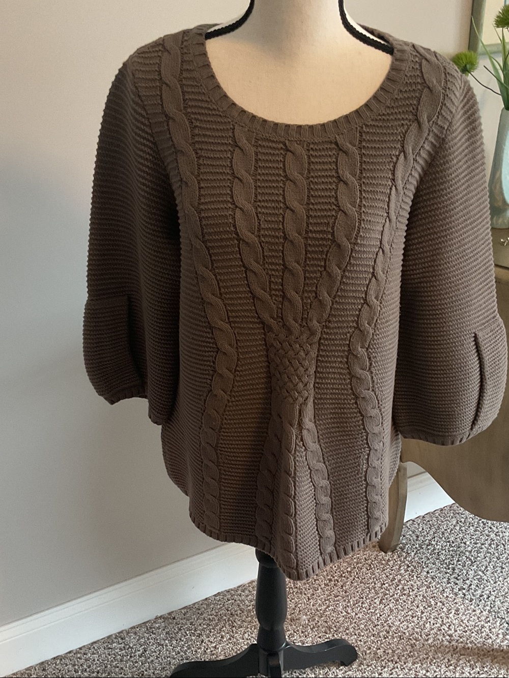 Vintage Calvin Klein Jeans Women's gray cotton  Cable Scoop Neck Sweater